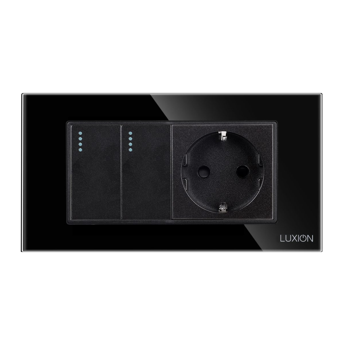 Intrerupator Dublu Cap Scara + Priza cu Rama din Sticla LUXION, Standard Italian, 4M - imagine 2