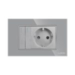 Intrerupator Dublu Cap Scara + Priza cu Rama din Sticla LUXION, Standard Italian, 3M - imagine 2