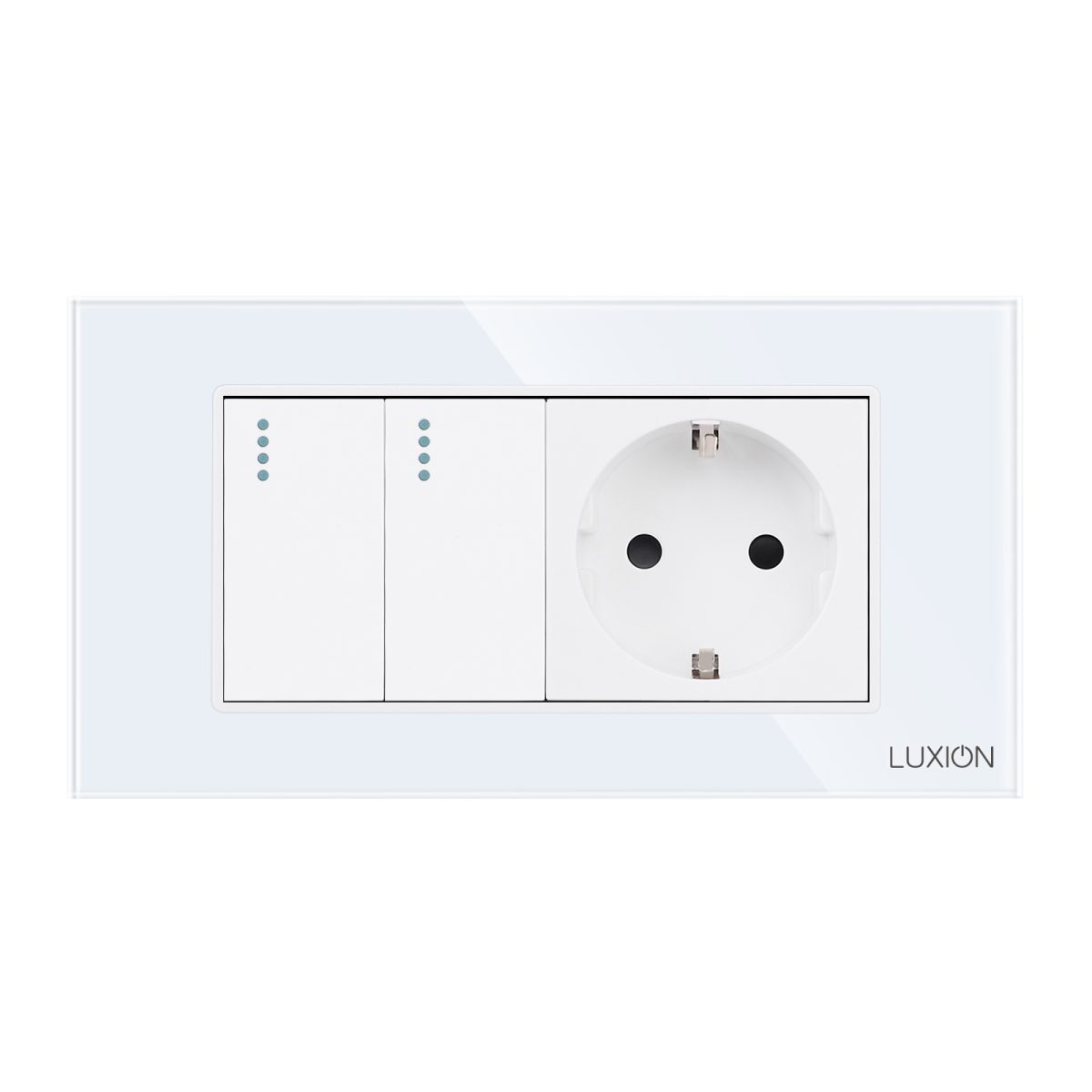 Intrerupator Dublu + Priza cu Rama din Sticla LUXION, Standard Italian, 4M - imagine 2