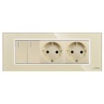 Intrerupator Dublu + 2 Prize cu Rama din Sticla LUXION, Standard Italian, 6M - imagine 2
