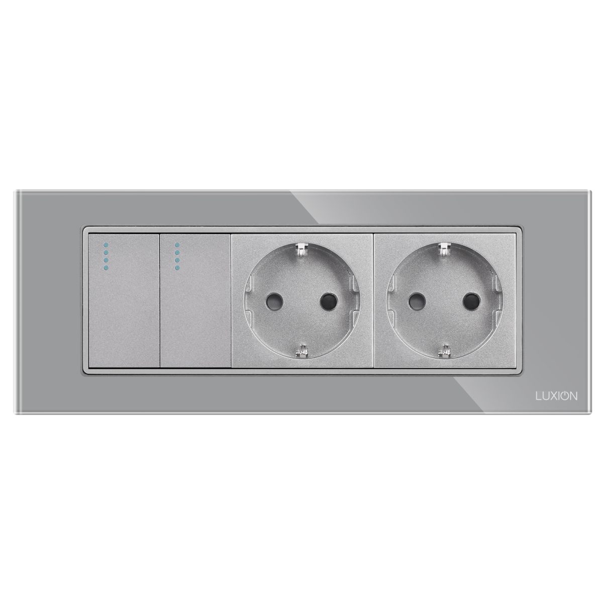Intrerupator Dublu + 2 Prize cu Rama din Sticla LUXION, Standard Italian, 6M - imagine 2