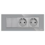 Intrerupator Dublu + 2 Prize cu Rama din Sticla LUXION, Standard Italian, 6M - imagine 2