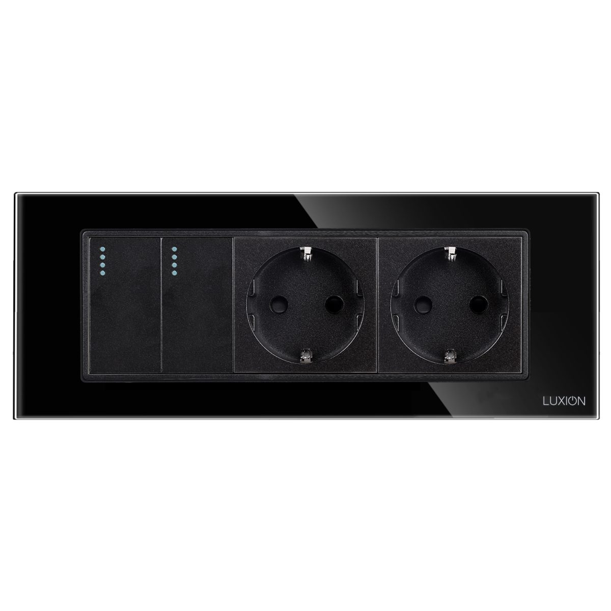 Intrerupator Dublu + 2 Prize cu Rama din Sticla LUXION, Standard Italian, 6M - imagine 2