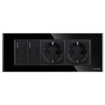 Intrerupator Dublu + 2 Prize cu Rama din Sticla LUXION, Standard Italian, 6M - imagine 2