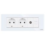 Priza Dubla Schuko + TV + Internet cu Rama din Sticla LUXION, Standard Italian, 6M - imagine 2