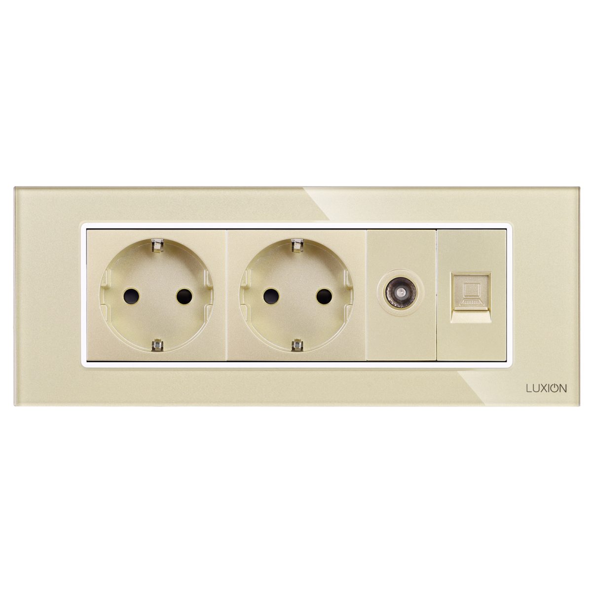 Priza Dubla Schuko + TV + Internet cu Rama din Sticla LUXION, Standard Italian, 6M - imagine 2