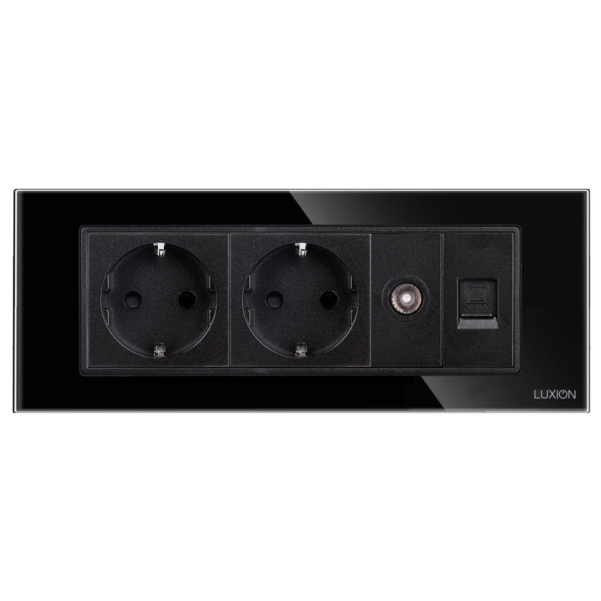 Priza Dubla Schuko + TV + Internet cu Rama din Sticla LUXION, Standard Italian, 6M - imagine 2