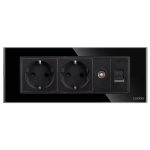 Priza Dubla Schuko + TV + Internet cu Rama din Sticla LUXION, Standard Italian, 6M - imagine 2