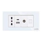 Priza Ingusta + Dubla USB + TV + Internet cu Rama Din Sticla LUXION, Standard Italian, 4M - imagine 2