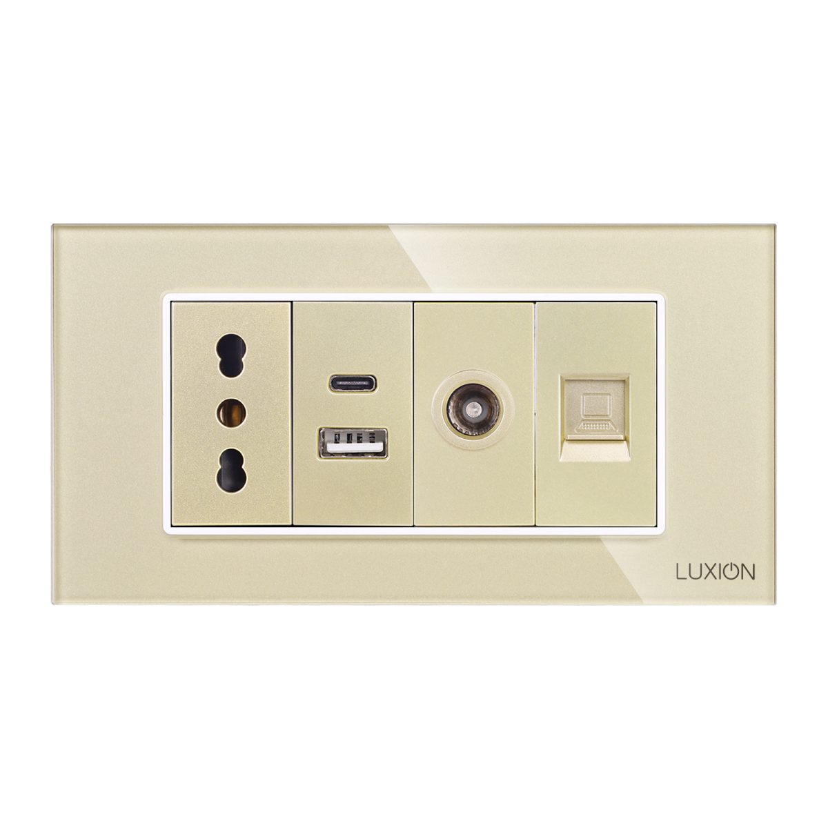 Priza Ingusta + Dubla USB + TV + Internet cu Rama Din Sticla LUXION, Standard Italian, 4M - imagine 2