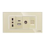 Priza Ingusta + Dubla USB + TV + Internet cu Rama Din Sticla LUXION, Standard Italian, 4M - imagine 2