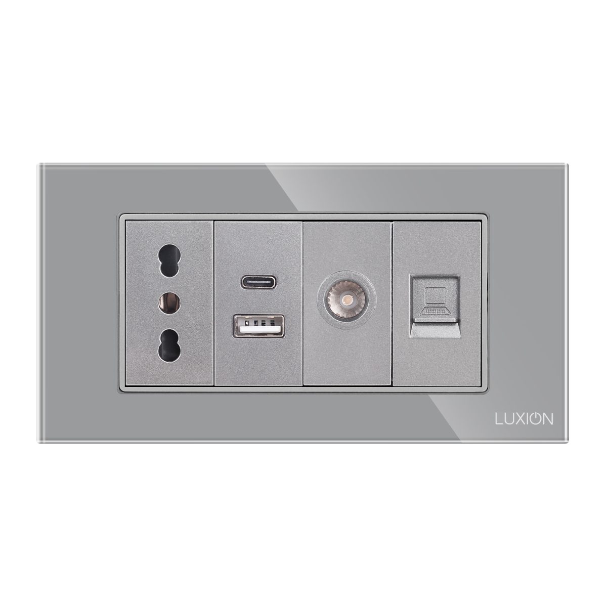 Priza Ingusta + Dubla USB + TV + Internet cu Rama Din Sticla LUXION, Standard Italian, 4M - imagine 2