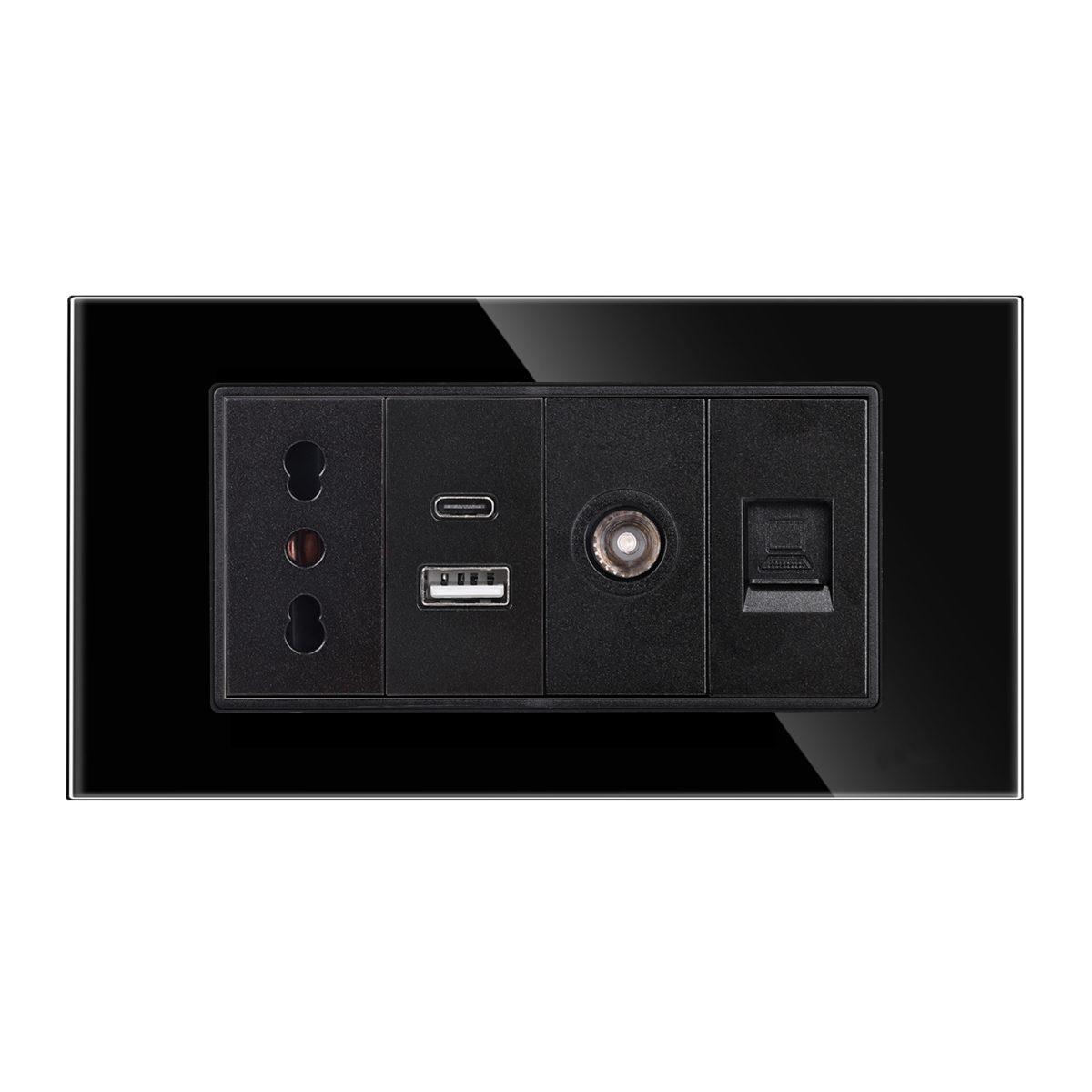 Priza Ingusta + Dubla USB + TV + Internet cu Rama Din Sticla LUXION, Standard Italian, 4M - imagine 2