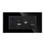 Priza Ingusta + Dubla USB + TV + Internet cu Rama Din Sticla LUXION, Standard Italian, 4M - imagine 2