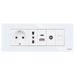 Priza Schuko + Ingusta + Dubla USB + TV + Internet cu Rama Din Sticla LUXION, Standard Italian, 6M - imagine 2
