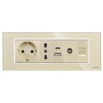 Priza Schuko + Ingusta + Dubla USB + TV + Internet cu Rama Din Sticla LUXION, Standard Italian, 6M - imagine 2
