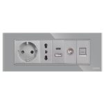 Priza Schuko + Ingusta + Dubla USB + TV + Internet cu Rama Din Sticla LUXION, Standard Italian, 6M - imagine 2