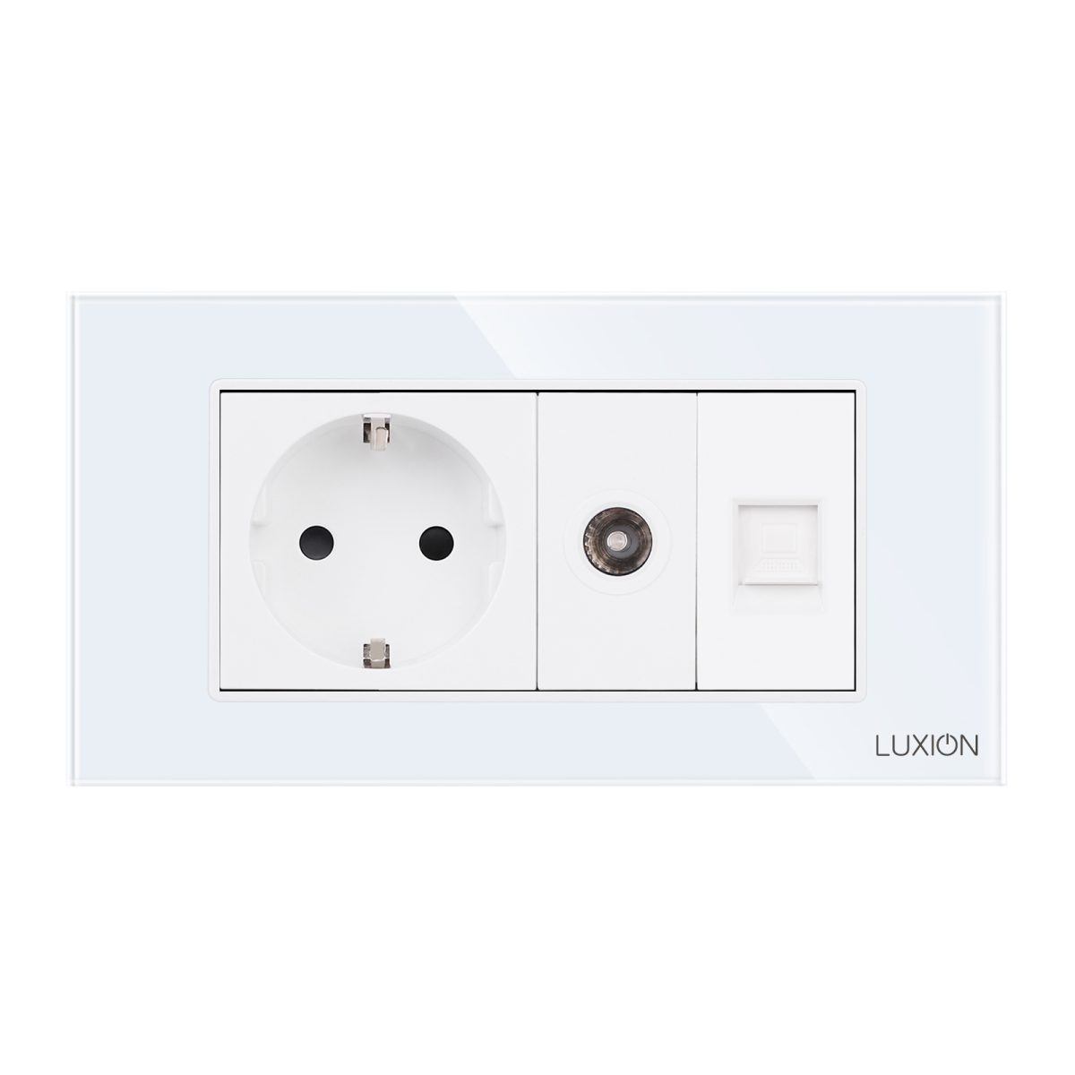 Priza Schuko + TV + Internet cu Rama Din Sticla LUXION, Standard Italian, 4M - imagine 2