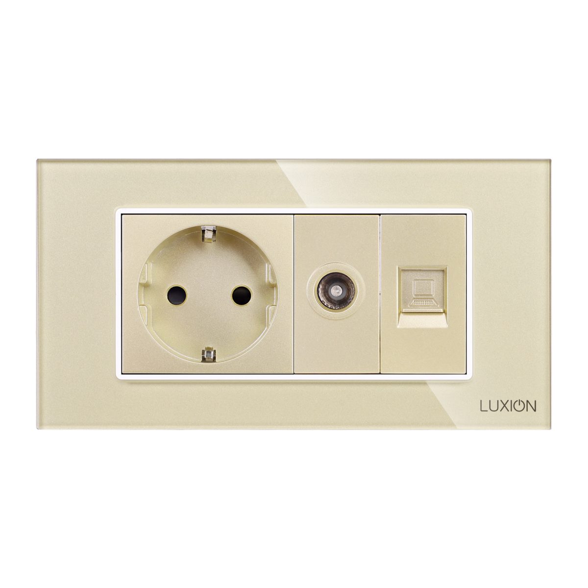 Priza Schuko + TV + Internet cu Rama Din Sticla LUXION, Standard Italian, 4M - imagine 2