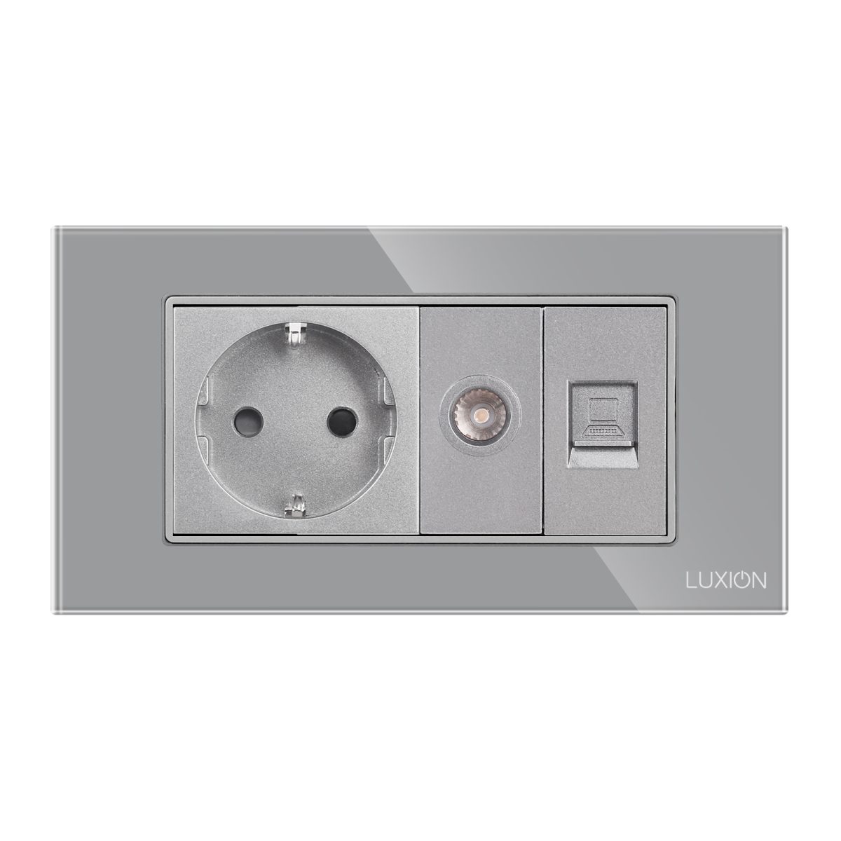 Priza Schuko + TV + Internet cu Rama Din Sticla LUXION, Standard Italian, 4M - imagine 2