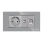 Priza Schuko + TV + Internet cu Rama Din Sticla LUXION, Standard Italian, 4M - imagine 2