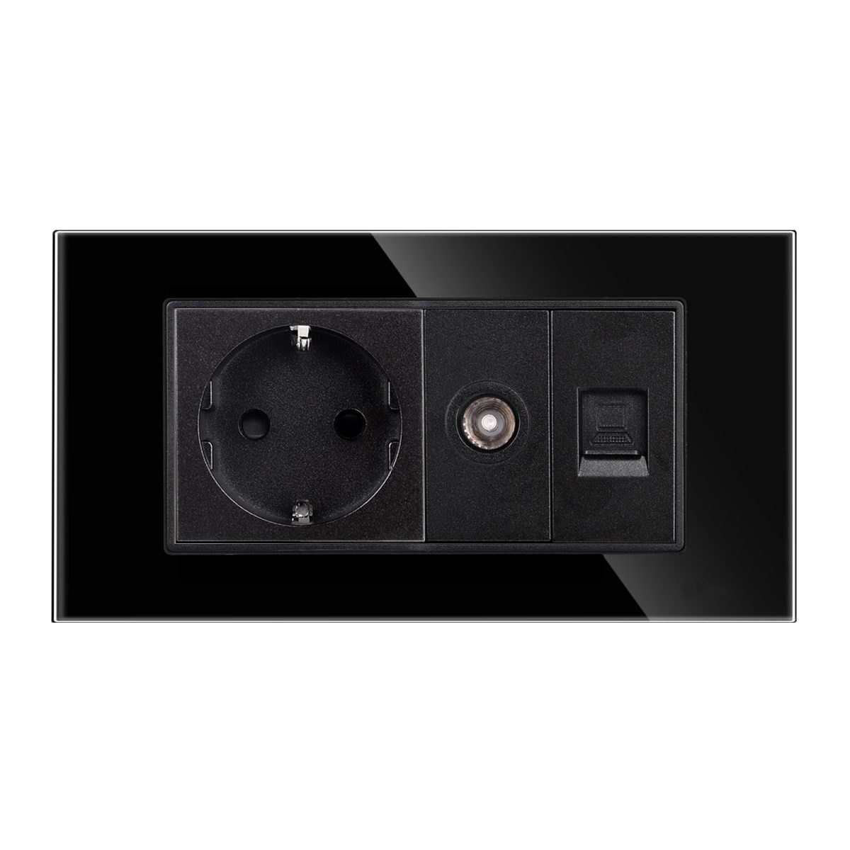 Priza Schuko + TV + Internet cu Rama Din Sticla LUXION, Standard Italian, 4M - imagine 2