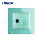 Priza dubla TV + priza internet Livolo cu rama din sticla - imagine 2