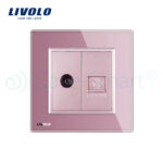 Priza dubla TV + Telefon Livolo cu rama din sticla - imagine 2