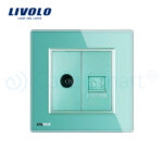 Priza dubla TV + Telefon Livolo cu rama din sticla - imagine 2