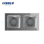 Priza dubla Livolo cu rama din sticla si capac de protectie rezistent la apa - imagine 2