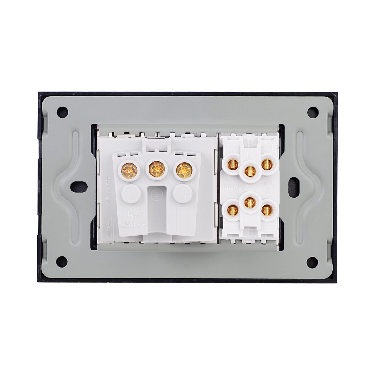 Intrerupator Dublu Cap Scara + Priza cu Rama din Sticla LUXION, Standard Italian, 3M - imagine 4