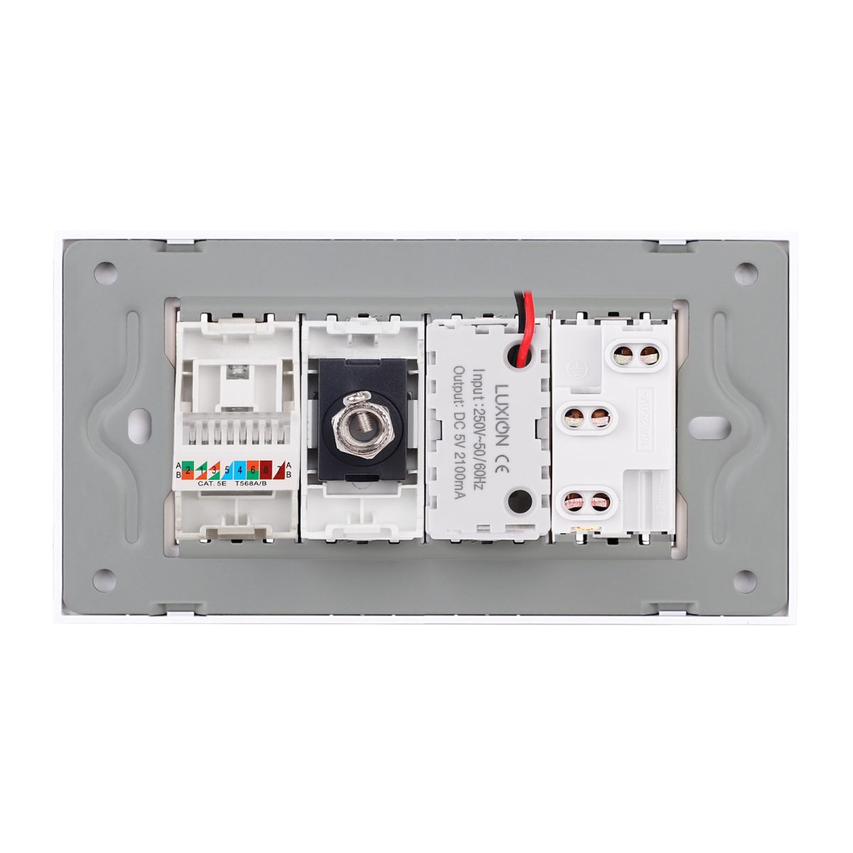 Priza Ingusta + Dubla USB + TV + Internet cu Rama Din Sticla LUXION, Standard Italian, 4M - imagine 4