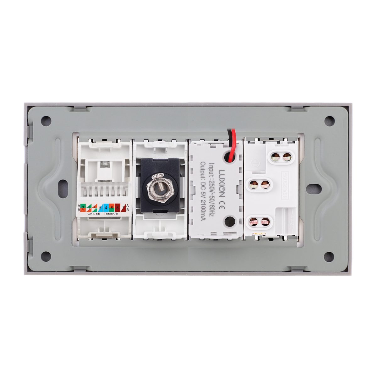 Priza Ingusta + Dubla USB + TV + Internet cu Rama Din Sticla LUXION, Standard Italian, 4M - imagine 4