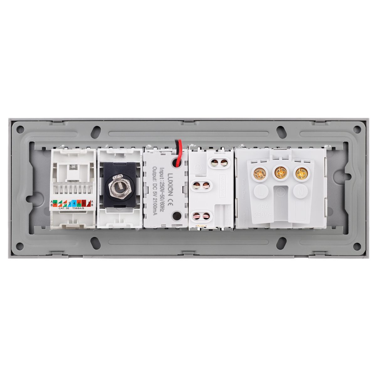 Priza Schuko + Ingusta + Dubla USB + TV + Internet cu Rama Din Sticla LUXION, Standard Italian, 6M - imagine 4