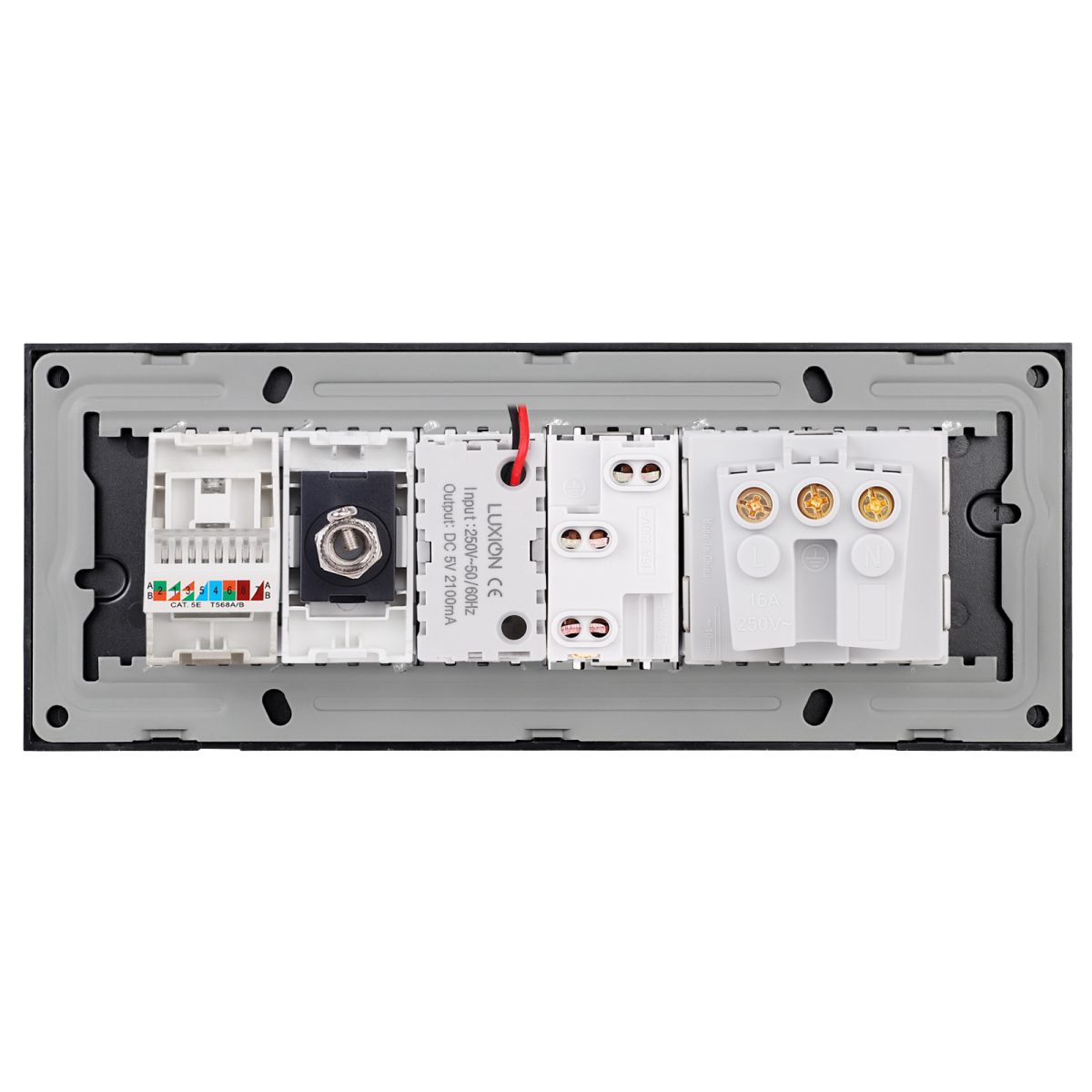 Priza Schuko + Ingusta + Dubla USB + TV + Internet cu Rama Din Sticla LUXION, Standard Italian, 6M - imagine 4