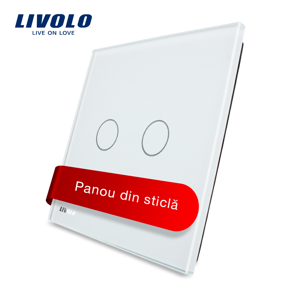 Panou-alb-Livolo-din-cristal-80x80mm-simplu-pentru-doua-benzi-1.jpg Panou intrerupator dublu cu touch Livolo din sticla - imagine 1