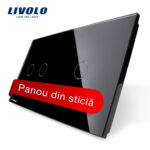 Panou intrerupator dublu + simplu cu touch Livolo din sticla