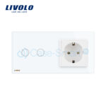 Intrerupator dublu cap scara / cap cruce + priza simpla Livolo rama din sticla - imagine 2