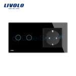 Intrerupator dublu cap scara / cap cruce + priza simpla Livolo rama din sticla - imagine 2