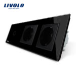 Intrerupator LIVOLO simplu cu touch si 2 prize din sticla