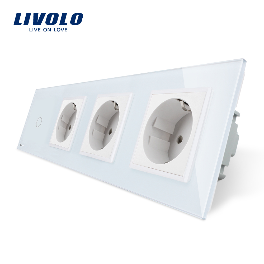 intrerupator-simplu-priza-tripla-alba-livolo.jpg Intrerupator simplu + Priza tripla LIVOLO cu touch din sticla - imagine 1
