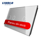Panou intrerupator dublu + simplu cu touch Livolo din sticla