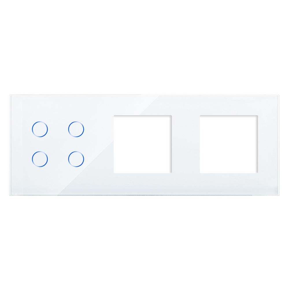 panou-intrerupator-cvadruplu-2-prize-luxion-alb.jpg Panou Intrerupator Cvadruplu cu Touch si 2 Prize Simple Din Sticla LUXION - imagine 1