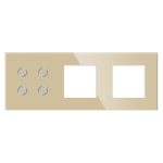 Panou Intrerupator Cvadruplu cu Touch si 2 Prize Simple Din Sticla LUXION