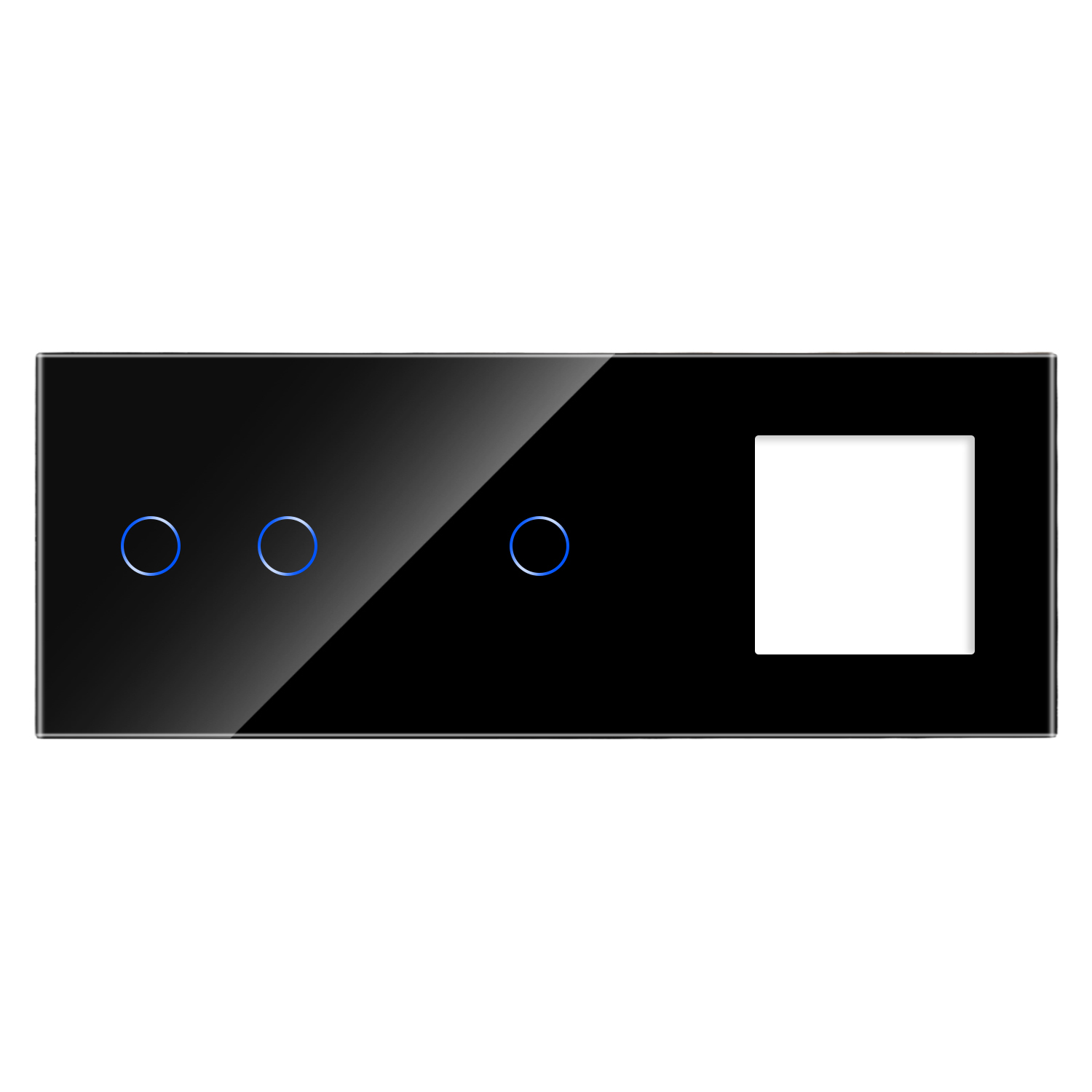 panou-luxion-dublu-simplu-priza-negru.jpg Panou Intrerupator Dublu + Simplu si Priza cu Touch din Sticla LUXION - imagine 1