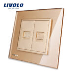 Priza dubla Telefon + Priza internet Livolo cu rama din sticla