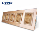 Priza cvintupla Livolo cu rama din sticla