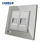 Priza dubla Telefon + Priza internet Livolo cu rama din sticla