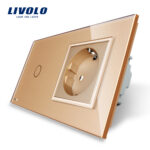 Intrerupator simplu cap scara / cap cruce + priza simpla Livolo rama din sticla