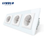 Priza tripla Livolo cu rama din sticla